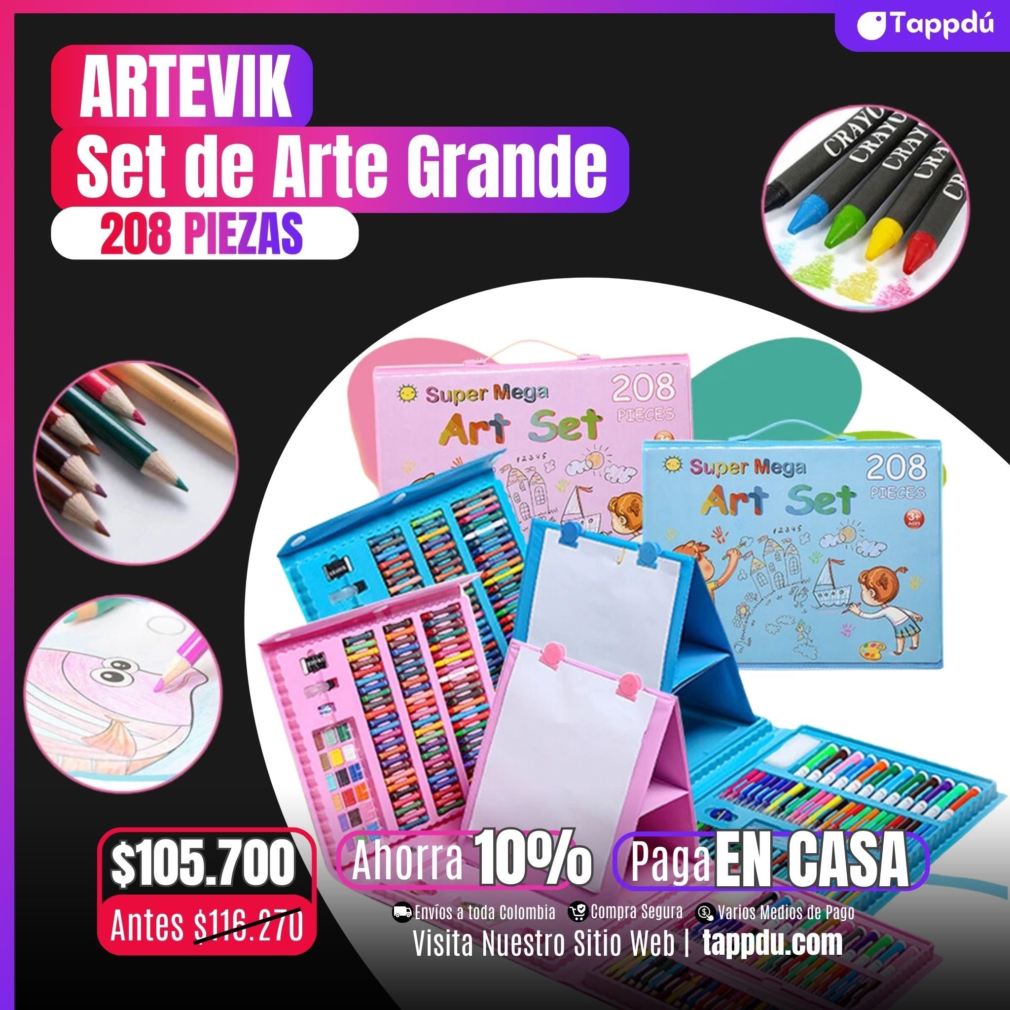 Set de Arte Grande de 208 Piezas para pequeños artistas